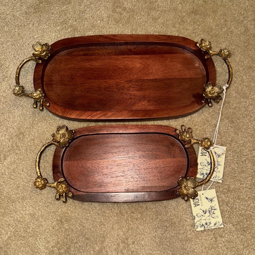 Wood Serving Trays with Gold Accents